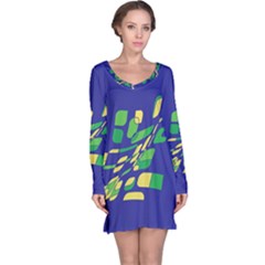 Blue Abstraction Long Sleeve Nightdress by Valentinaart