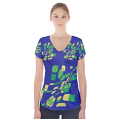 Blue Abstraction Short Sleeve Front Detail Top by Valentinaart