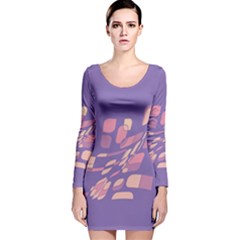 Purple Abstraction Long Sleeve Velvet Bodycon Dress by Valentinaart