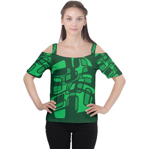 Green Abstraction Women s Cutout Shoulder Tee by Valentinaart