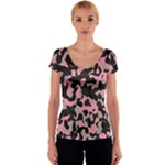 Kitty Camo Women s V-Neck Cap Sleeve Top