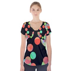 Colorful Circles Short Sleeve Front Detail Top