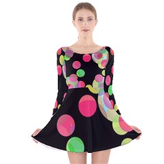 Colorful Decorative Circles Long Sleeve Velvet Skater Dress by Valentinaart