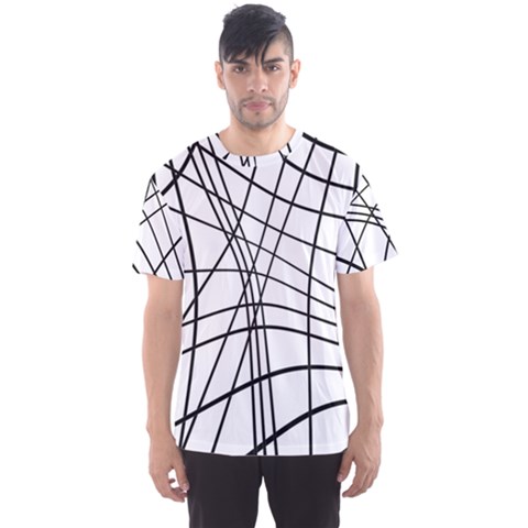 Black And White Decorative Lines Men s Sport Mesh Tee by Valentinaart