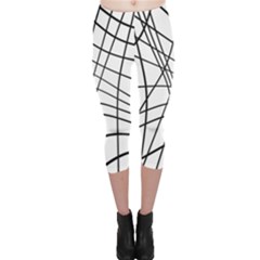 Black And White Decorative Lines Capri Leggings  by Valentinaart