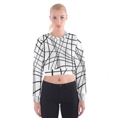 Black And White Decorative Lines Women s Cropped Sweatshirt by Valentinaart