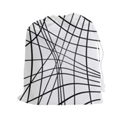 Black And White Decorative Lines Drawstring Pouches (xxl) by Valentinaart