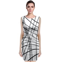 Black And White Decorative Lines Classic Sleeveless Midi Dress by Valentinaart