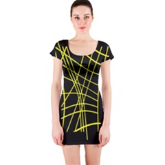 Yellow Abstraction Short Sleeve Bodycon Dress by Valentinaart