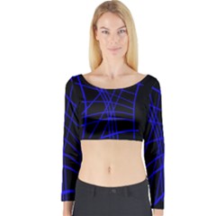 Neon Blue Abstraction Long Sleeve Crop Top by Valentinaart