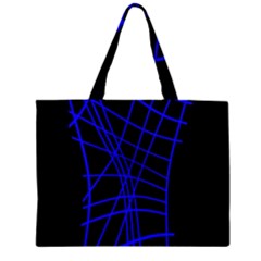 Neon Blue Abstraction Zipper Large Tote Bag by Valentinaart