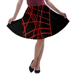 Neon Red Abstraction A-line Skater Skirt by Valentinaart