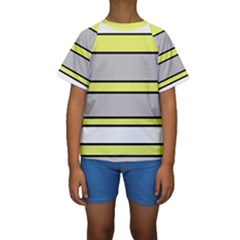 Yellow And Gray Lines Kid s Short Sleeve Swimwear by Valentinaart