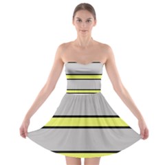 Yellow And Gray Lines Strapless Dresses by Valentinaart