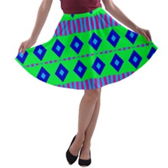 Rhombus And Stripes                                                                                   A-line Skater Skirt by LalyLauraFLM