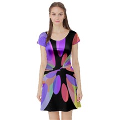 Colorful Abstract Flower Short Sleeve Skater Dress by Valentinaart