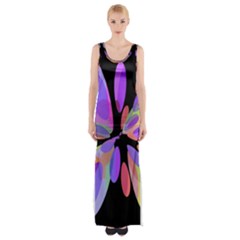 Colorful Abstract Flower Maxi Thigh Split Dress by Valentinaart