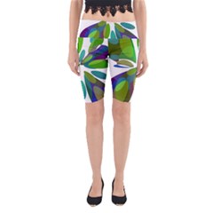 Green Abstract Flower Yoga Cropped Leggings