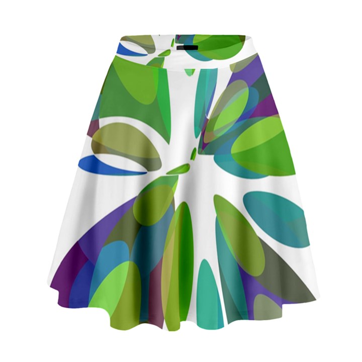 Green abstract flower High Waist Skirt