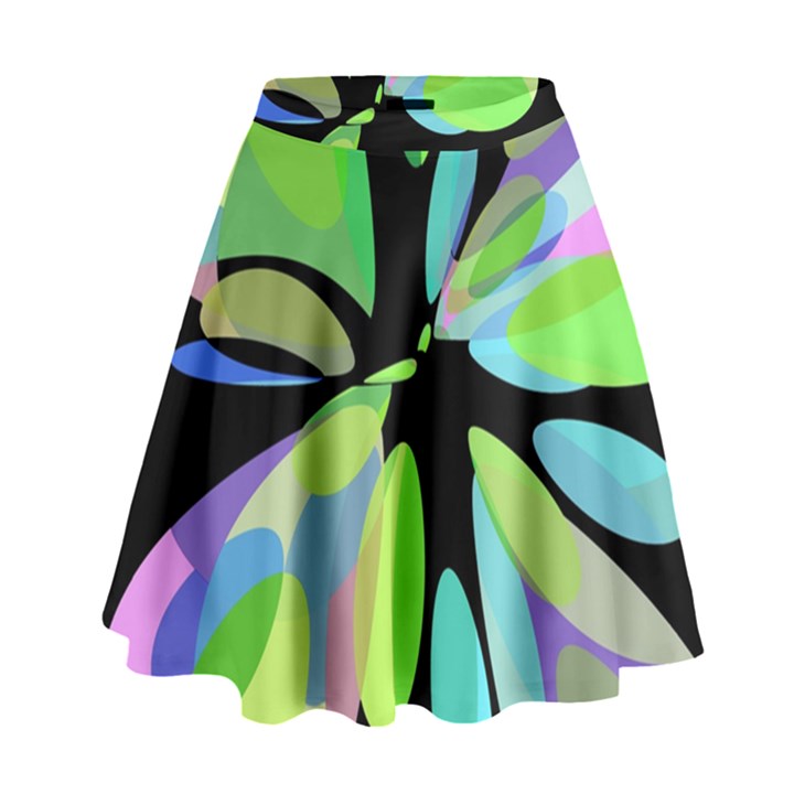 Green abstract flower High Waist Skirt