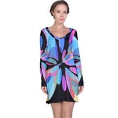 Blue Abstract Flower Long Sleeve Nightdress by Valentinaart