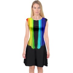 Abstract Rainbow Black Curtain Pattern Capsleeve Midi Dress by PKHarrisPlace