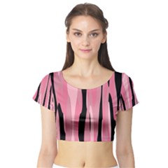 Black And Pink Camo Abstract Short Sleeve Crop Top (tight Fit) by TRENDYcouture