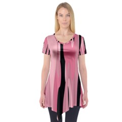 Black And Pink Camo Abstract Short Sleeve Tunic  by TRENDYcouture