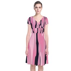 Black And Pink Camo Abstract Short Sleeve Front Wrap Dress by TRENDYcouture