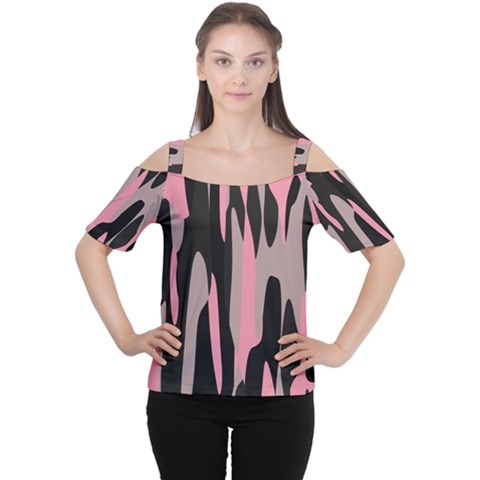 Pink And Black Camouflage Abstract Women s Cutout Shoulder Tee by TRENDYcouture