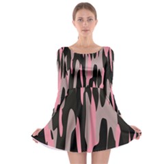 Pink And Black Camouflage Abstract Long Sleeve Skater Dress by TRENDYcouture