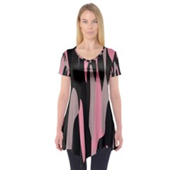 Pink And Black Camouflage Abstract Short Sleeve Tunic  by TRENDYcouture