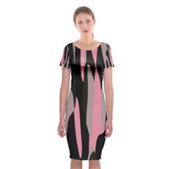 Pink And Black Camouflage Abstract Classic Short Sleeve Midi Dress by TRENDYcouture