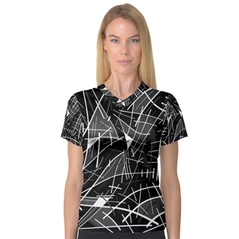 Gray Abstraction Women s V-neck Sport Mesh Tee by Valentinaart