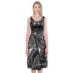 Gray Abstraction Midi Sleeveless Dress by Valentinaart