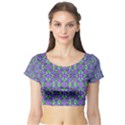 Pretty Purple Flowers Pattern Short Sleeve Crop Top (Tight Fit) View1