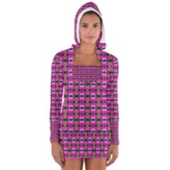 Pretty Pink Flower Pattern Women s Long Sleeve Hooded T-shirt by BrightVibesDesign