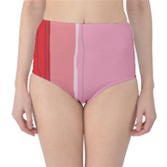Red And Pink Lines High-waist Bikini Bottoms by Valentinaart