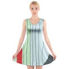 Decorative lines V-Neck Sleeveless Skater Dress