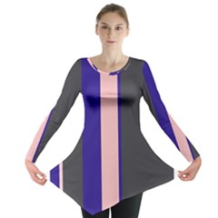 Purple, Pink And Gray Lines Long Sleeve Tunic  by Valentinaart