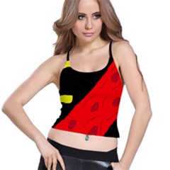 Red Abstraction Spaghetti Strap Bra Top by Valentinaart