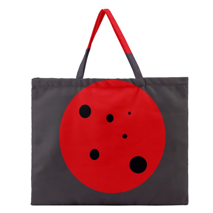 Red circle Zipper Large Tote Bag