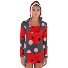 Red And Pink Dots Women s Long Sleeve Hooded T-shirt