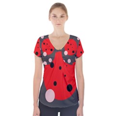 Red And Pink Dots Short Sleeve Front Detail Top by Valentinaart