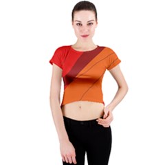 Red And Orange Decorative Abstraction Crew Neck Crop Top by Valentinaart