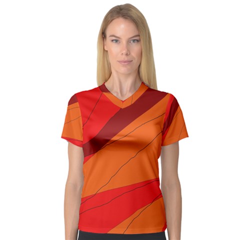 Red And Orange Decorative Abstraction Women s V-neck Sport Mesh Tee by Valentinaart