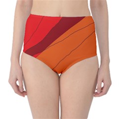 Red And Orange Decorative Abstraction High-waist Bikini Bottoms by Valentinaart