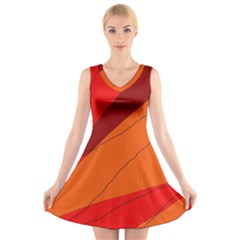 Red And Orange Decorative Abstraction V-neck Sleeveless Skater Dress by Valentinaart