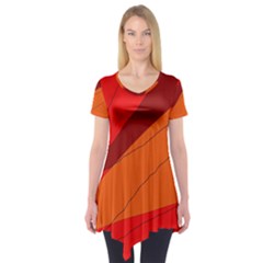 Red And Orange Decorative Abstraction Short Sleeve Tunic  by Valentinaart