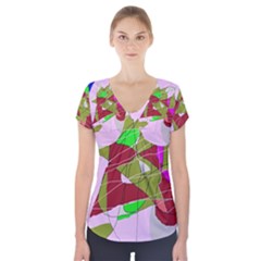 Flora abstraction Short Sleeve Front Detail Top